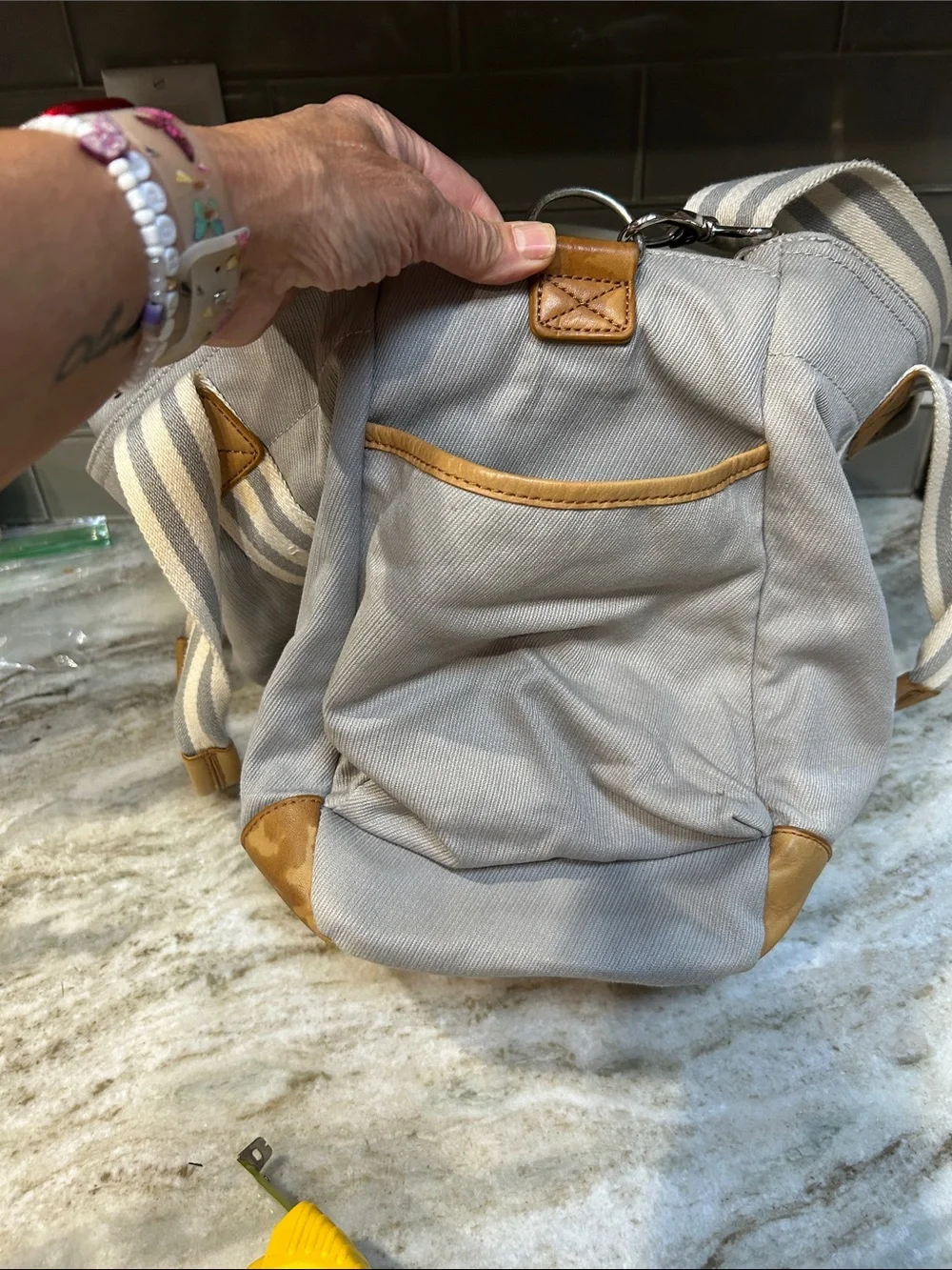 Pottery Barn Diaper Bag Grey S Monogram Kids Baby Duffle Tote Leather Classic.